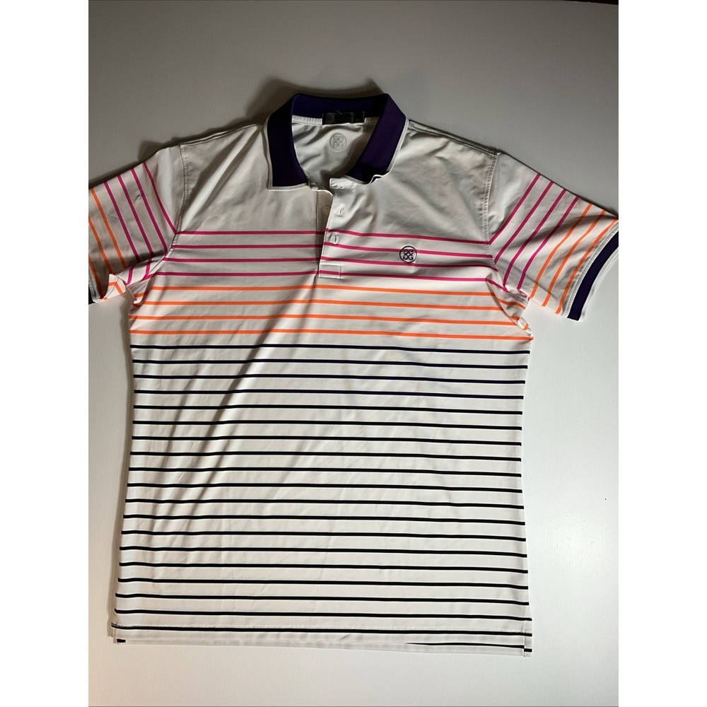 G/Fore Polo Shirt Men Medium Multicolor Striped Performance Golf Activewear Blue